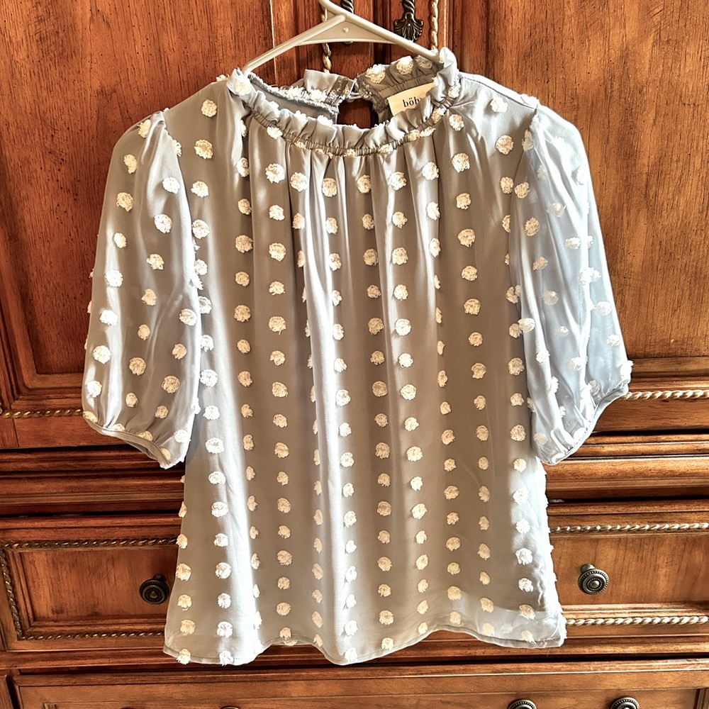 Blue blouse with white dots